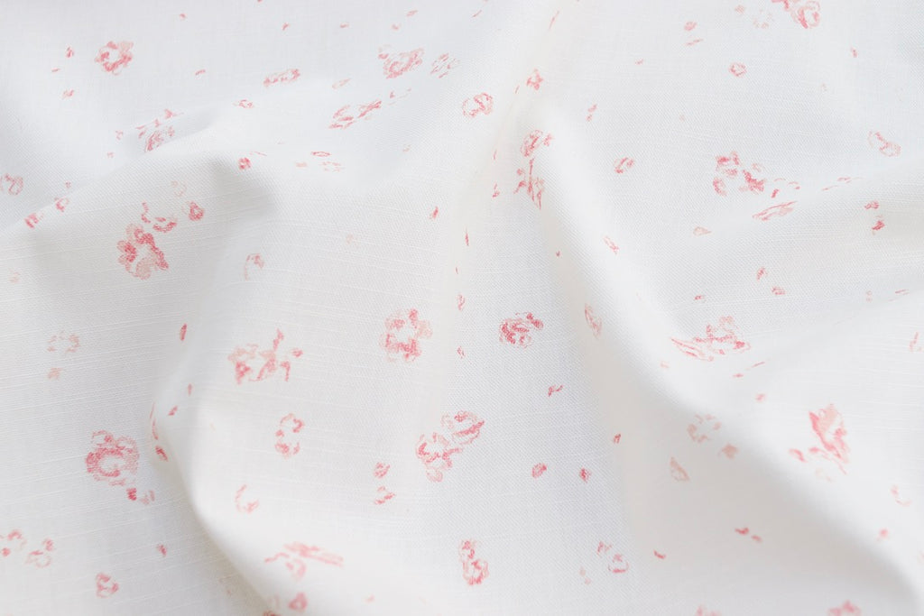 Faded Floral Linen Fabrics - Ditsy Field design on luxury oyster linen