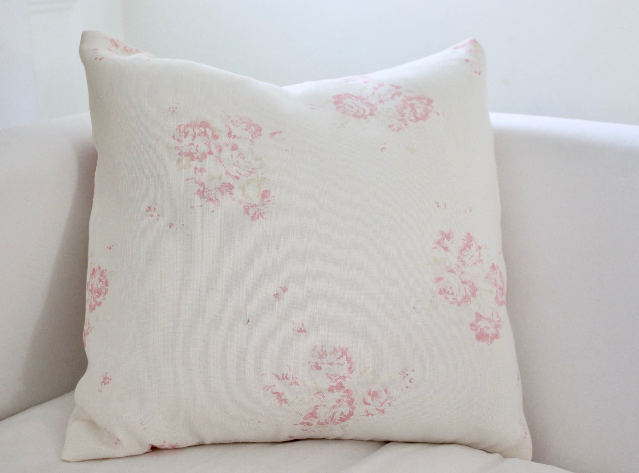Cushion Cover in Antique Rose - on Oyster Linen