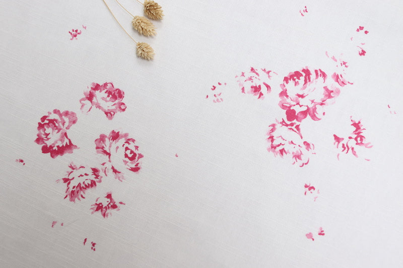 Faded floral Linen Fabrics - Camille in Cerise