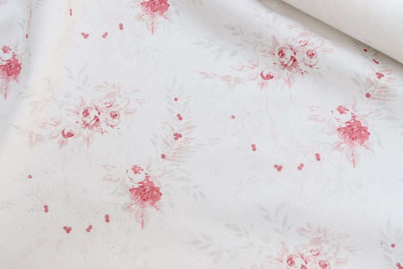 Our beautiful floral print Aimée of flowers, berries and leaves on linen - Faded Floral Linen Fabrics