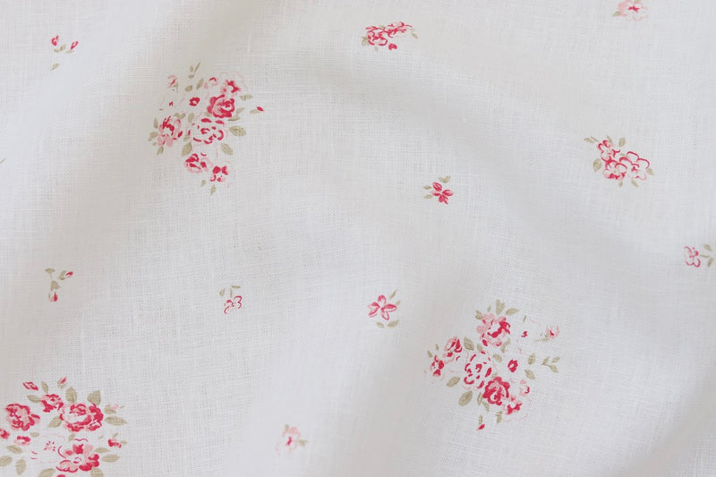 Faded Floral Linen Fabrics - luxury oyster linen fabric and our delicate petite fleur design