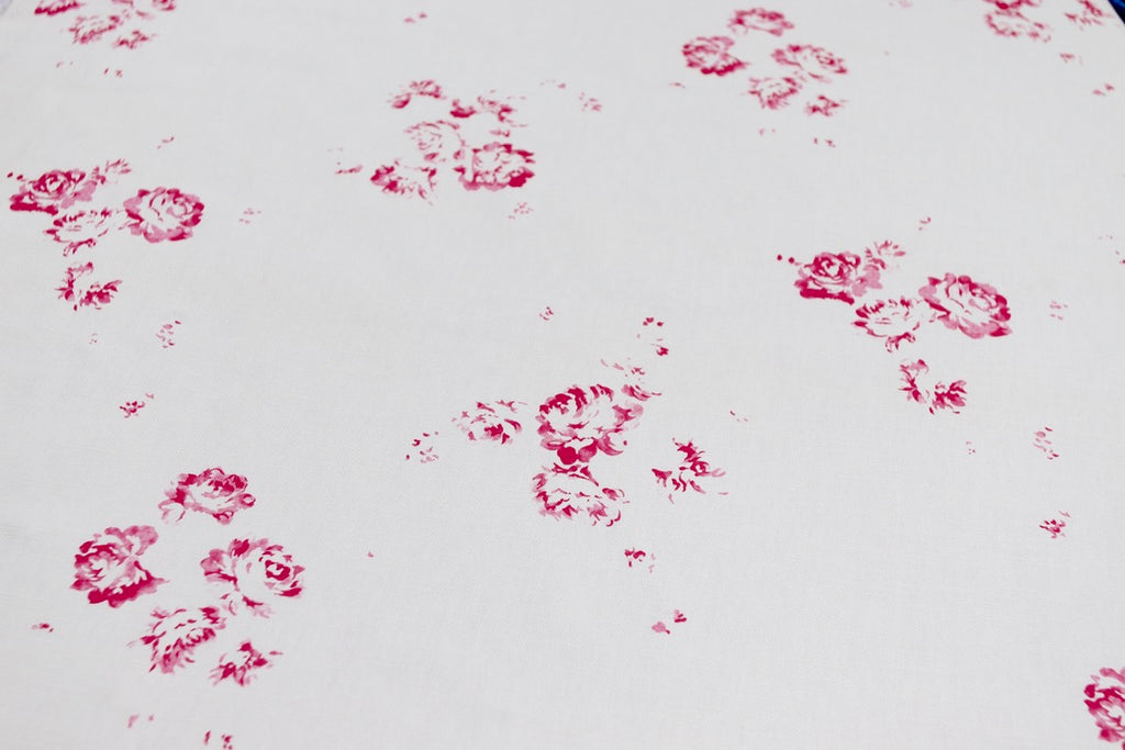Our signature Camille print in Cerise printed on Oyster linen - Faded Floral Linen Fabrics