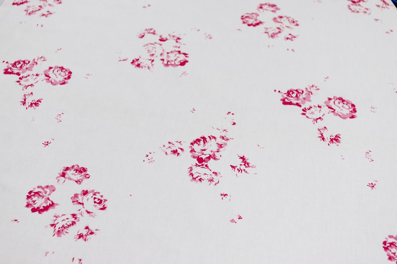 Our signature Camille print in Cerise printed on Oyster linen - Faded Floral Linen Fabrics