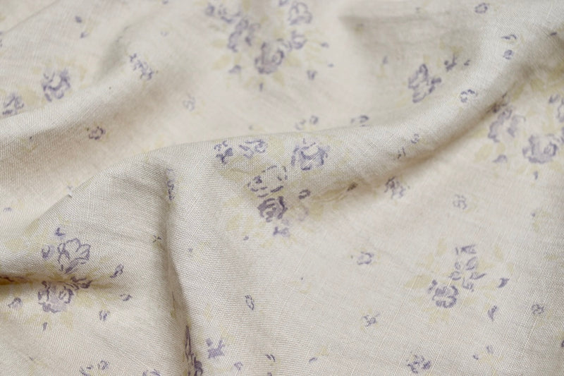 Faded Floral Linen Fabrics - our petite fleur design in a limited edition lilac colour way, printed on tumbled linen
