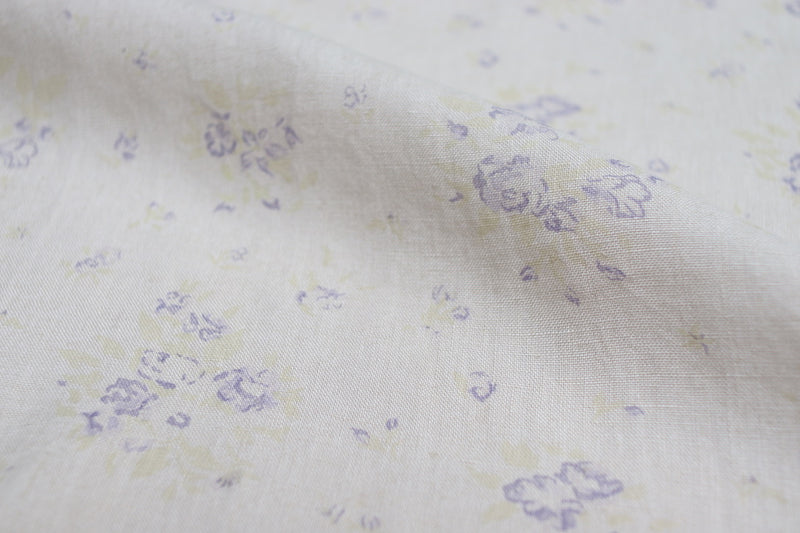 Faded Floral Linen Fabrics - petite fleur lilac printed on luxury tumbled linen