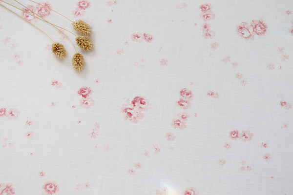 Our Faded Floral Linen Fabrics with our Mimi design printed on luxury oyster linen fabric 