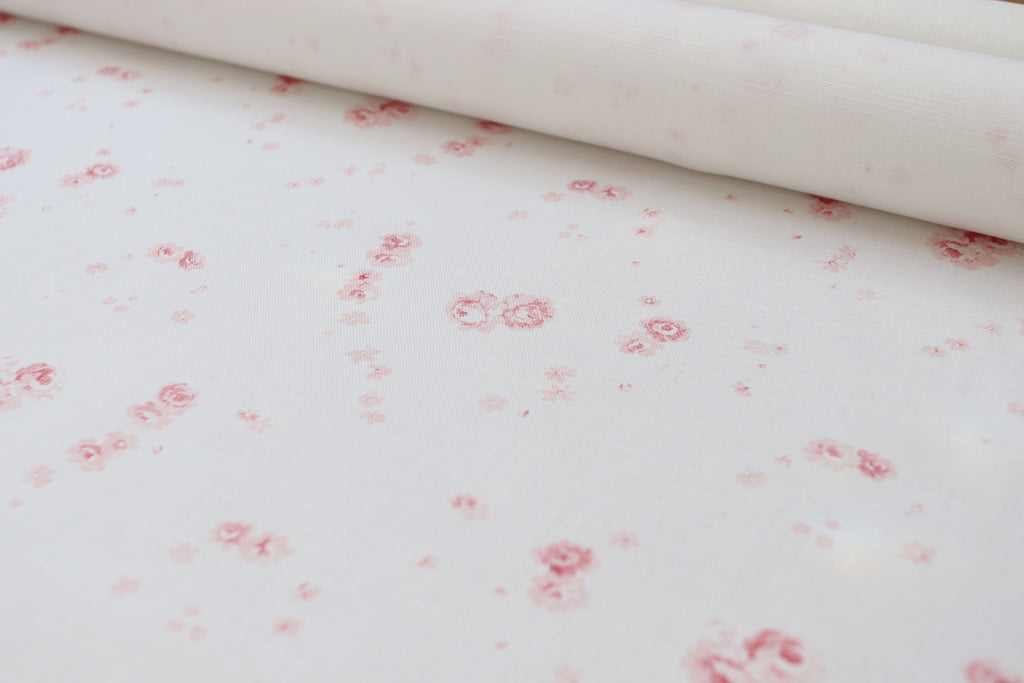 Faded Floral Linen Fabrics - oyster linen and our small flower motif print "Mimi"