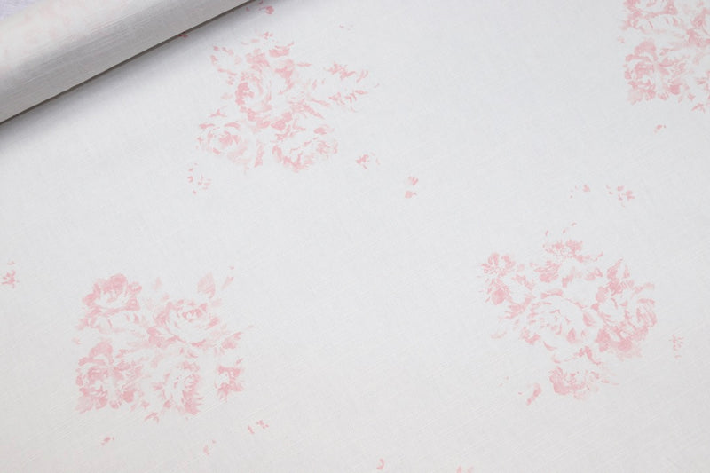 Faded Floral Linen Fabrics - White Linen and our "Camille Pink with Leaf"