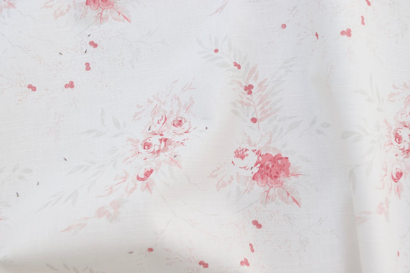 Our "Aimée" design - Faded Floral Linen Fabrics - on luxury linen fabric 