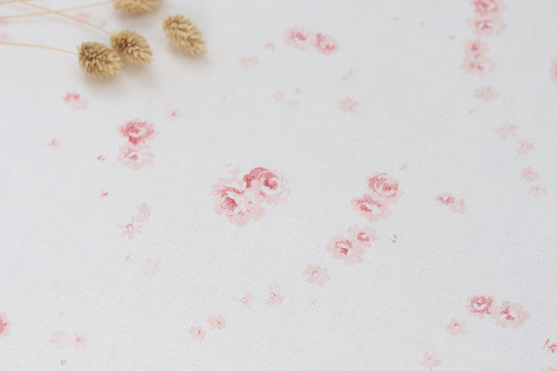 Our Mimi design printed on luxury oyster linen as part of our Faded Floral Linen Fabrics collection