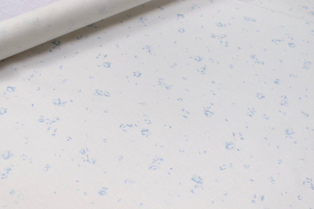 Faded Floral Linen Fabrics - 'Ditsy Field' in a blue colour way and printed on fine linen
