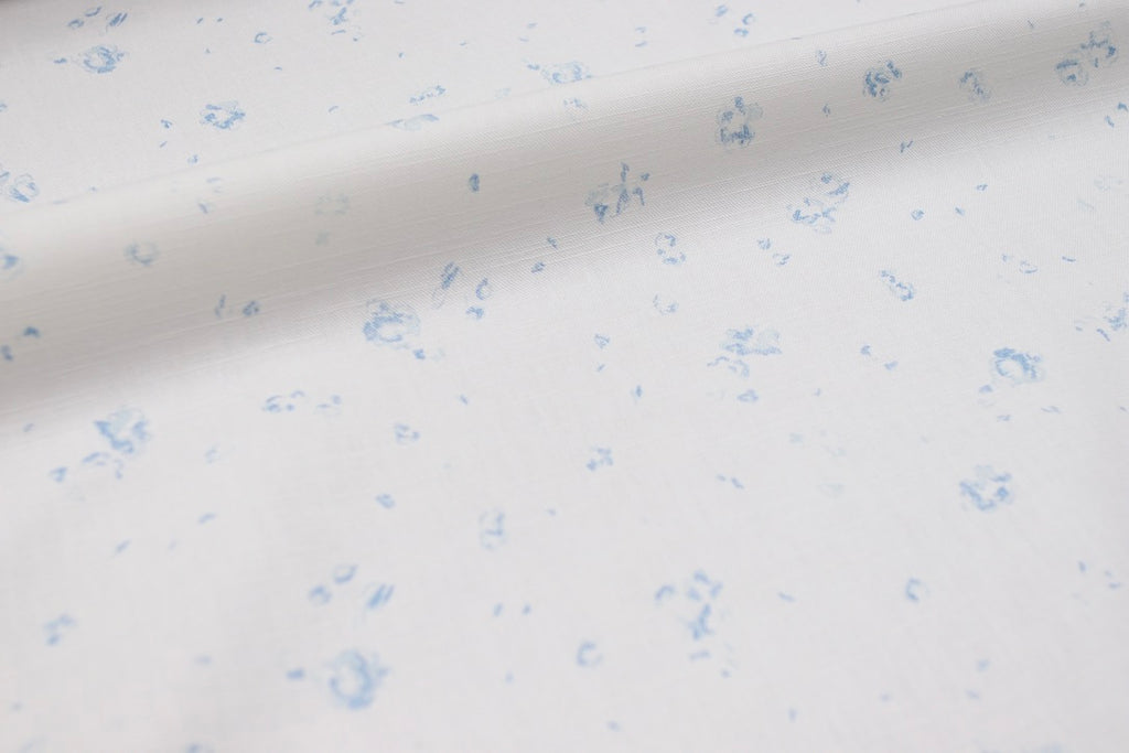 Faded Floral Linen Fabrics - our 'Ditsy Field' design in a blue variation printed on luxury linen