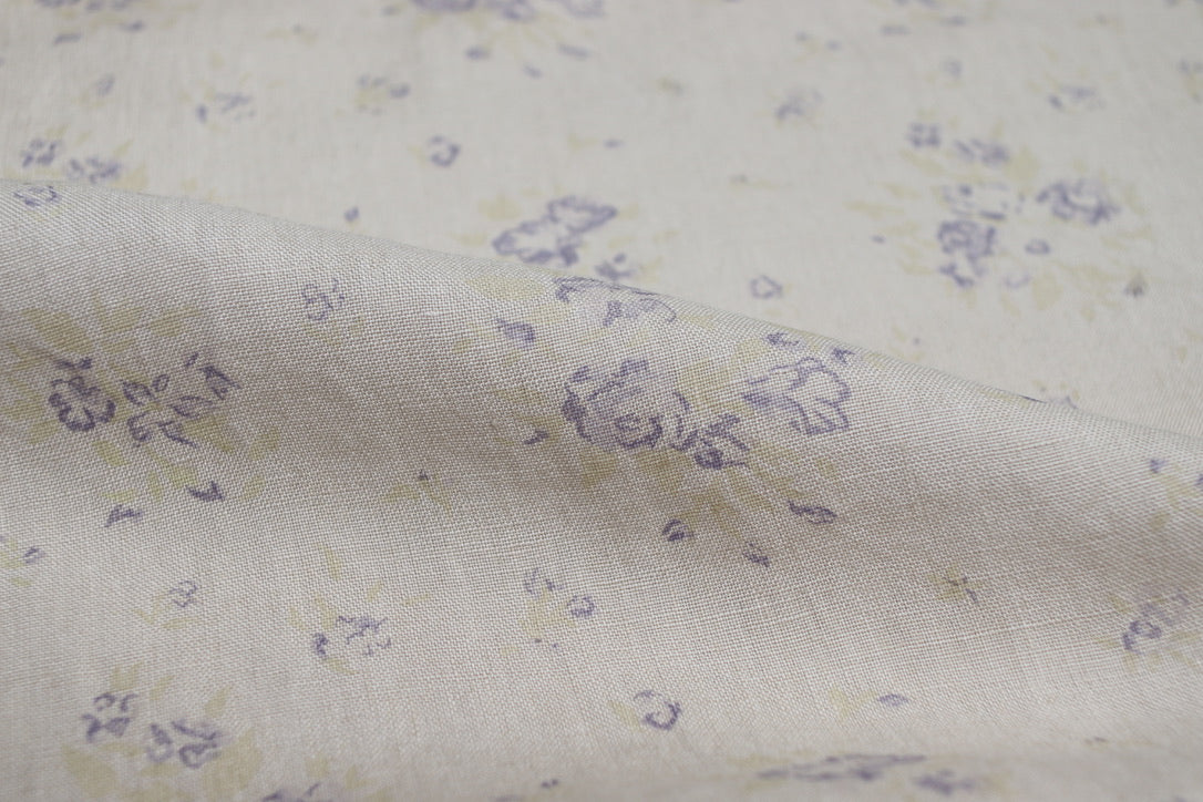 Faded Floral Linen Fabrics Collection - limited edition Petite Fleur lilac on tumbled linen
