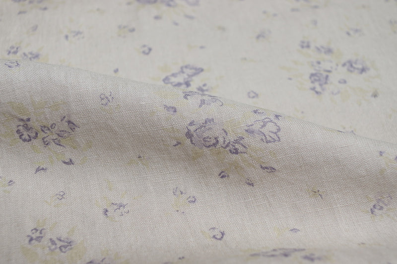 Faded Floral Linen Fabrics Collection - limited edition Petite Fleur lilac on tumbled linen