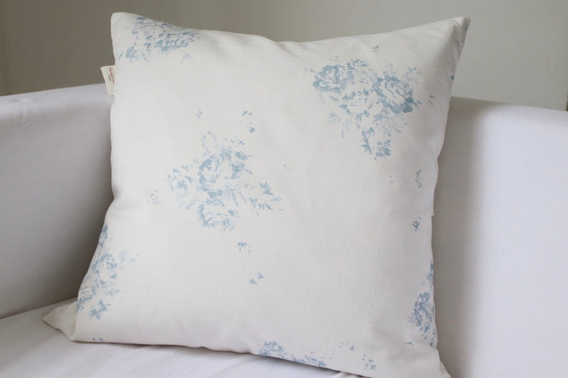 Lyon Bleu Cushion Cover On Oyster Linen