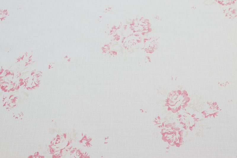 Faded Floral Linen Fabric design of Camille on Antique Rose, printed on oyster linen