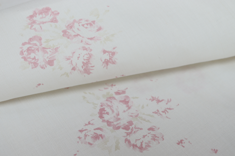 Close up of our Camille design in Antique Rose Pink on Oyster Linen, a Faded Floral Linen Fabric product 
