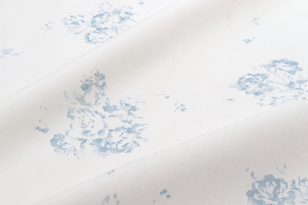 Faded Floral Linen Fabrics - Lyon bleu 'Camille' design printed on Oyster Linen