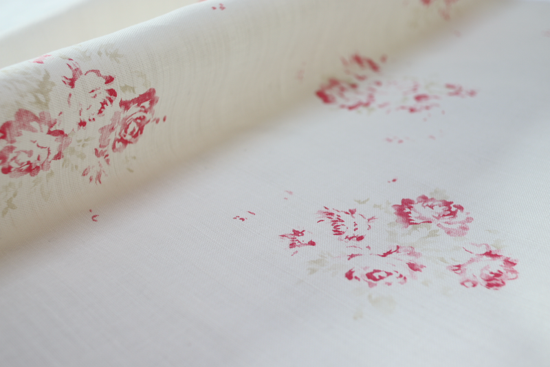 Faded Floral Linen - our Camille in Cerise and Fawn on oyster linen