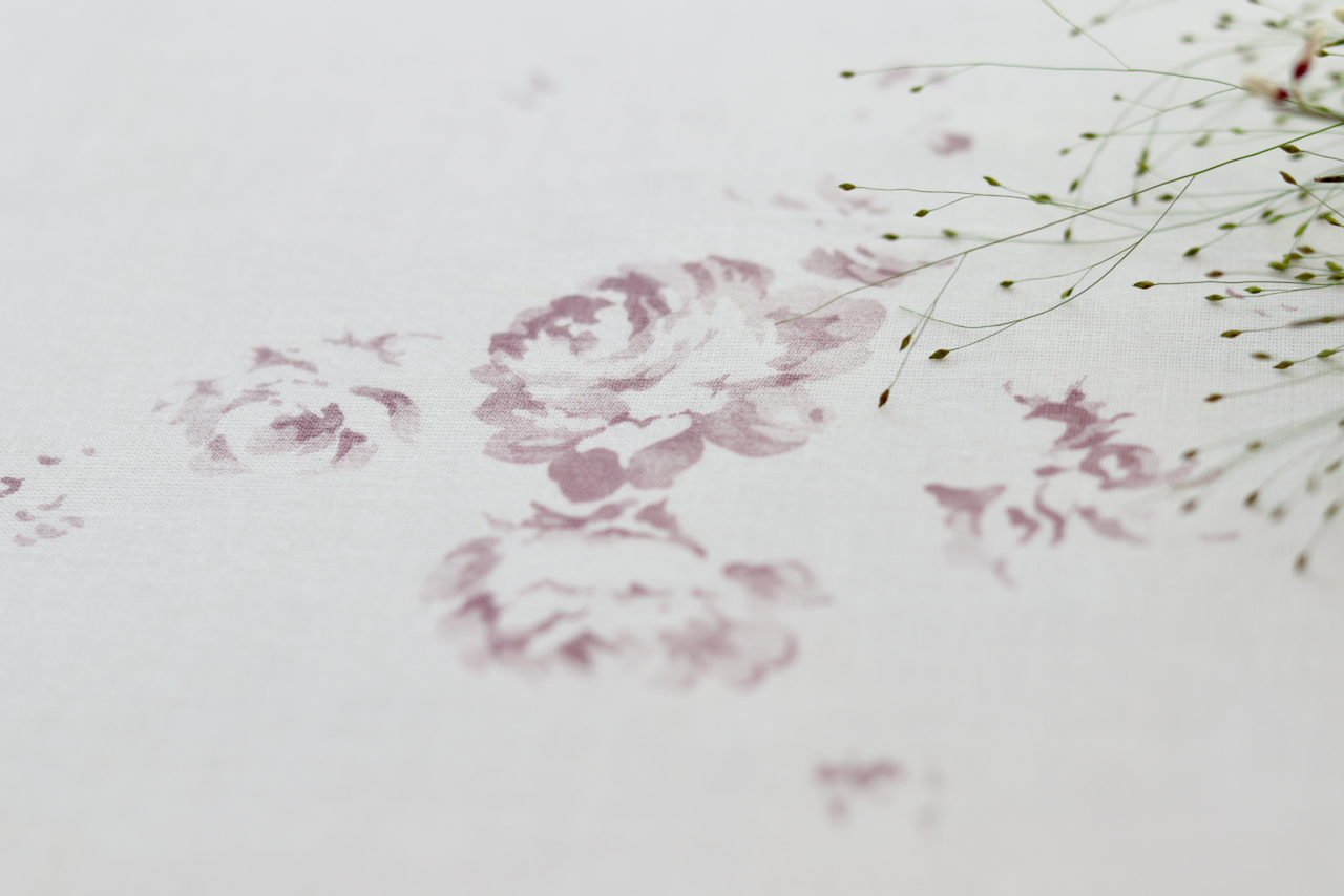 Faded Floral Fabrics - The Faded Floral Company - Camille in vintage lilac on white cotton