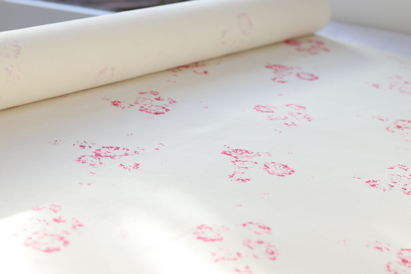 Faded Floral Linen Fabric by the meter, here with Camille print in Cerise