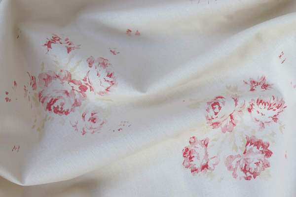 Faded Floral Vintage Inspired Linen with our Camille print in Cerise and Fawn on Antique Cotton