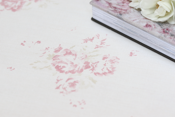 Faded Floral Linen Fabric - Antique Rose Pink on Oyster Linen 