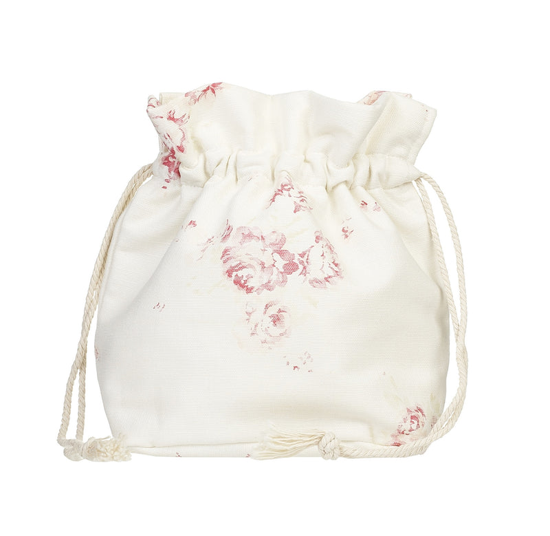 Faded Floral Oyster Linen make-up bag with our signature Camille print in cerise and Fawn